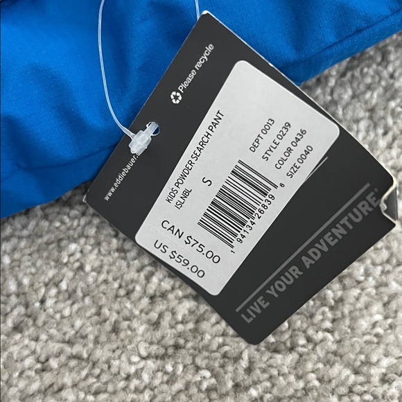 Eddie Bauer Kids Powder Search Pant (Sz S 7/8) Island Blue Snow Ski Pant - Picture 5 of 13